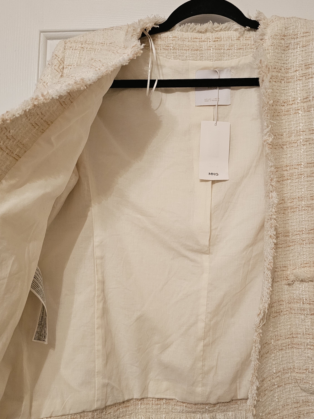 Mango Cream Tweed Collarless Jacket with Ruffle Cuffs (Removable) - Picture 10 of 15